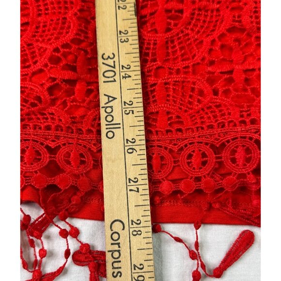 Valerie Stevens Fiery Red Plus Size 2X Crochet Lace Fringe Top NWT - Picture 9 of 12